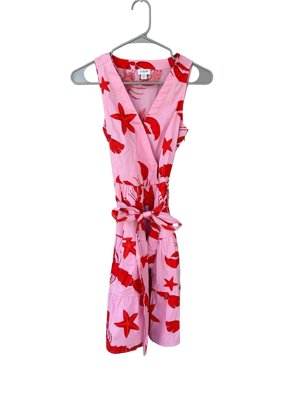 J. Crew Sleeveless Pink Lobster Print Tie-Waist Dress - Size 00 - Tie Waist - Picture 2 of 12